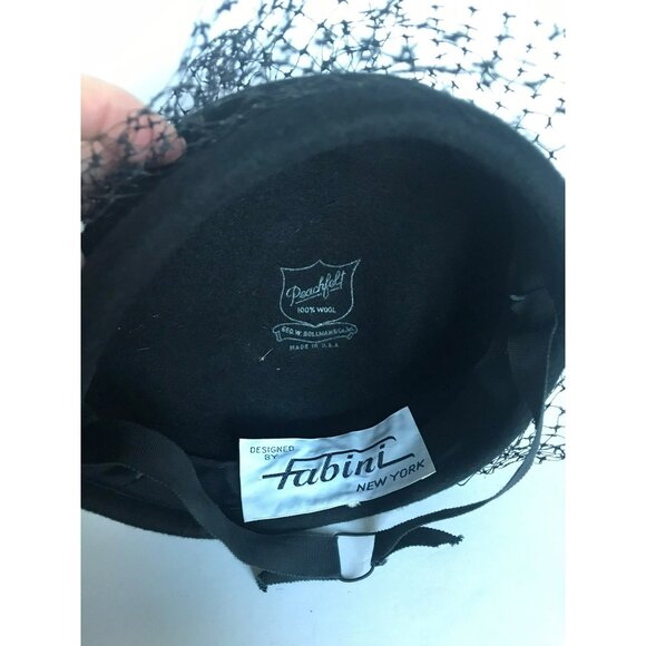Vtg 1970's Fabini New York Peachfelt 100% Wool Made in USA Black Pill Box Hat - Picture 8 of 10